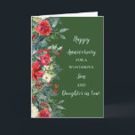 Winter Son & Tochter Jubiläum Karte<br><div class="desc">Glückliche Hochzeitskarte für Sohn und Tochter im Gesetz mit winterrustikalen Aquarell-Blume in dunkelgrün und herzlichen Vers.</div>