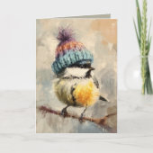 Winter Songbird in Knit Hat/Heather Grey Greeting Karte (Vorderseite)