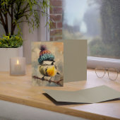 Winter Songbird in Knit Hat/Heather Grey Greeting Karte