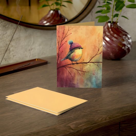 Winter Songbird in Knit Hat | Marzipan Greeting Karte