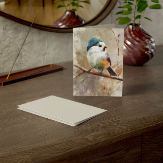 Winter Songbird in Knit Hat | Moon Mist Greeting Karte