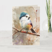 Winter Songbird in Knit Hat | Moon Mist Greeting Karte (Vorderseite)