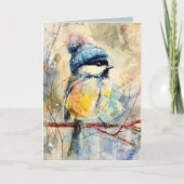 Winter Songbird in Knit Hat | Powder Ash Greeting Karte (Vorderseite)