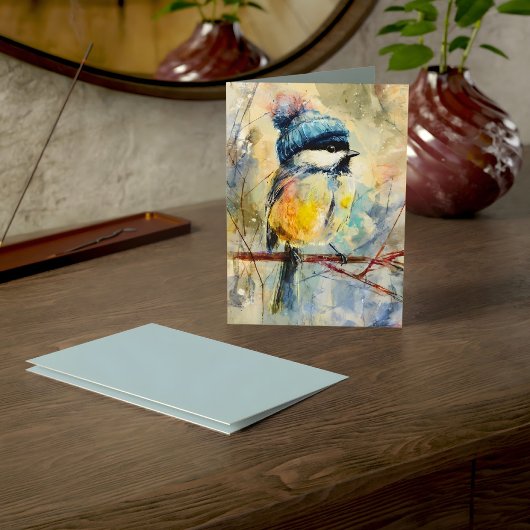 Winter Songbird in Knit Hat | Powder Ash Greeting Karte