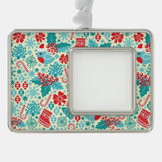 Winter Songbird Weihnachtsmuster Rahmen-Ornament Silber (Vorderseite)