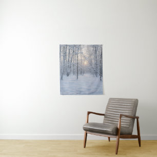 Winter-Sonnenlicht im stillen Birkenwald Wandteppich