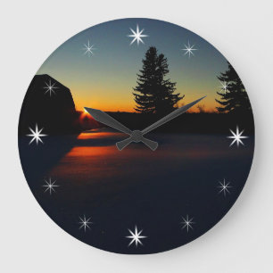 Winter-Sonnenuntergang Große Wanduhr