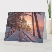 Winter Sonnenuntergang im Kiefernwald in der Nähe  Karte (Rückseite)