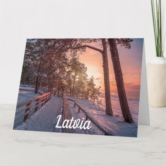 Winter Sonnenuntergang im Kiefernwald in der Nähe  Karte (Vorderseite)