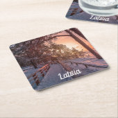 Winter Sonnenuntergang im Kiefernwald in der Nähe  Rechteckiger Pappuntersetzer (angewinkelt)