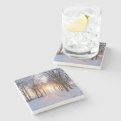 Winter-Sonnenuntergang Steinuntersetzer (Seitenansicht)