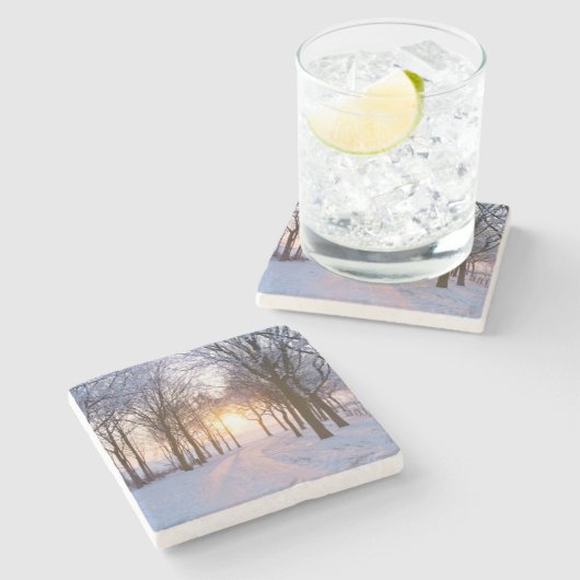 Winter-Sonnenuntergang Steinuntersetzer (Seitenansicht)