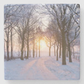 Winter-Sonnenuntergang Steinuntersetzer (Vorderseite)