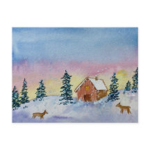 Winter-Sonnenuntergangs-Postkarte
