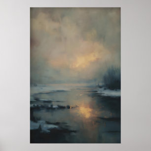 Winter-Sonnenuntergangsreflexion, gothische Naturl Poster