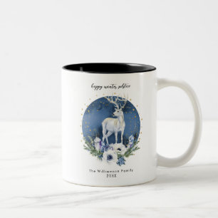 Winter-Sonnenwende-Feier Hirsch Blau Weiße Weihnac Zweifarbige Tasse