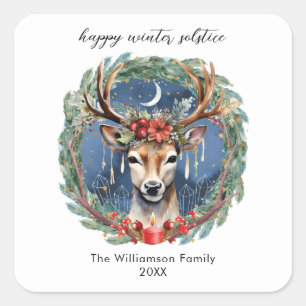 Winter-Sonnenwende-Feier Hirsch-Kranz Yule Weihnac Quadratischer Aufkleber