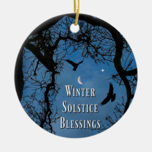 Winter-Sonnenwende-Feier-Ornament mit Raben Keramik Ornament