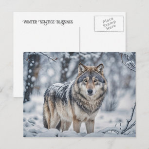 Winter-Sonnenwende Jul Wolf im Schnee Wildtiere Feiertagspostkarte