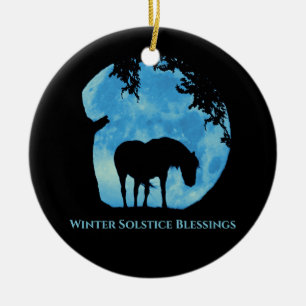 Winter-Sonnenwende-Pferd- und Eichenbaum-Segen Keramik Ornament