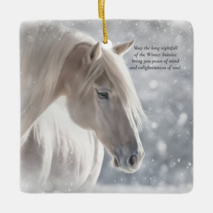 Winter-Sonnenwende-Segen Pferd und Schnee Keramikornament