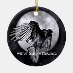 Winter-Sonnenwende-Segen Rabe oder Krähe Mond Heid Keramik Ornament
