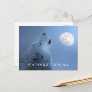 Winter-Sonnenwende-Segen Wolf und Mond Postkarte