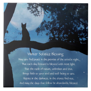 Winter-Sonnenwende Süße Katze im Baum und Mond-Ged Fliese