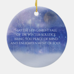 Winter-Sonnenwende-Wald Schnee und Mondsegen Keramik Ornament