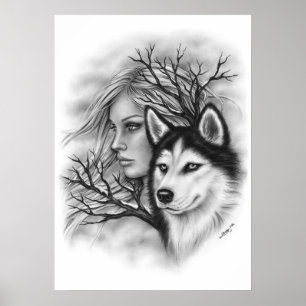 Winter-Soul-Wolf-heiseres Mädchen-Plakat Poster