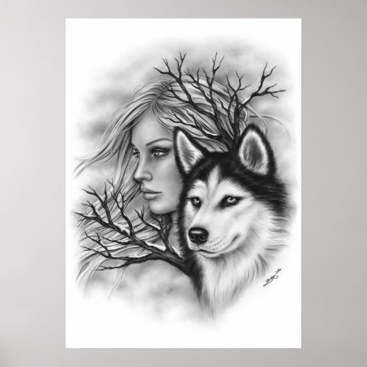 Winter Souls Wolf Husky Girl Poster (Vorne)