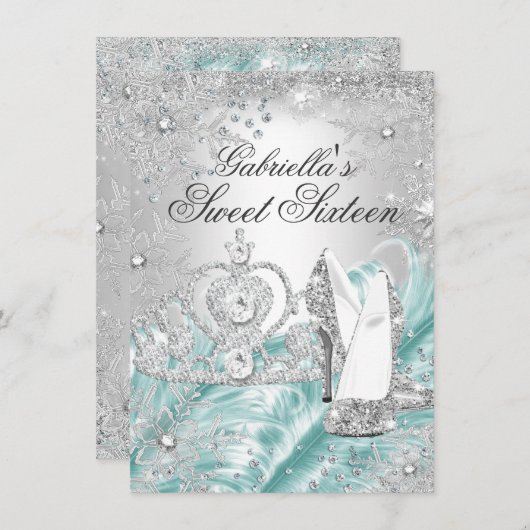 Winter Sparkle Snowflake Blue Sweet 16 Einladung (Vorne/Hinten)