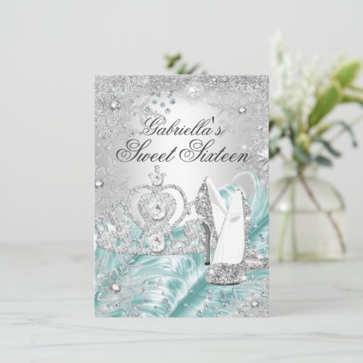 Winter Sparkle Snowflake Blue Sweet 16 Einladung (Stehend Vorderseite)