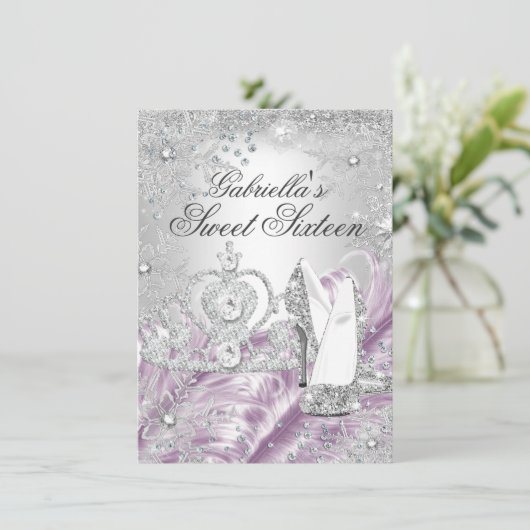 Winter Sparkle Snowflake Pink Sweet 16 Einladung (Stehend Vorderseite)