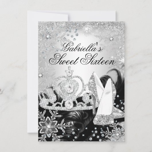 Winter Sparkle Snowflake Silver Sweet 16 Einladung (Vorderseite)