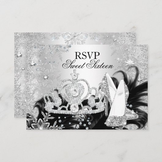 Winter Sparkle Snowflake Silver Sweet 16 UAWG Einladung (Vorne/Hinten)