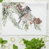 Winter Sparrow Birds Spruce Tree Cones & Berries Geschirrtuch (Gefaltet)