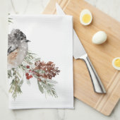 Winter Sparrow Birds Spruce Tree Cones & Berries Geschirrtuch (Viertel Falte)