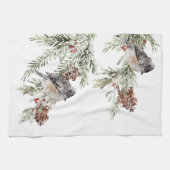 Winter Sparrow Birds Spruce Tree Cones & Berries Geschirrtuch (Horizontal)