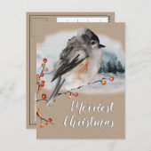 Winter Sparrow Ilex Berries Zweig Waldlandschaft Postkarte (Vorne/Hinten)