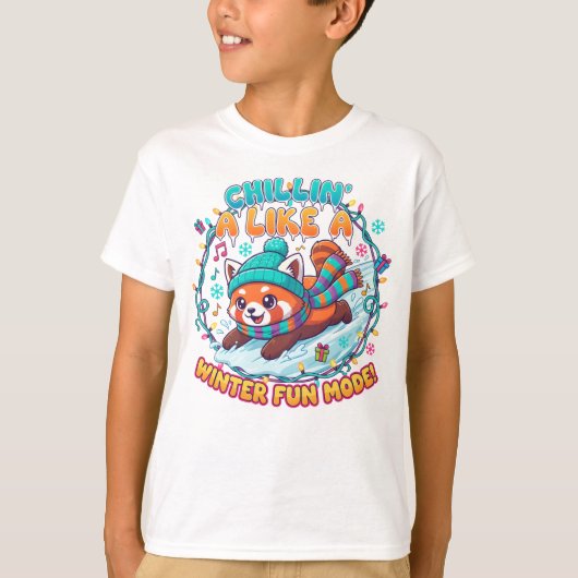 Winter-Spaß-Modus Roter Panda T-Shirt (Vorderseite)