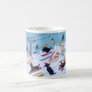 Winter-Spaß Ski fahrende Labradors Malerei Kaffeetasse