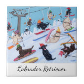 Winter-Spaß Ski fahrendes Labradors Fliese (Vorderseite)