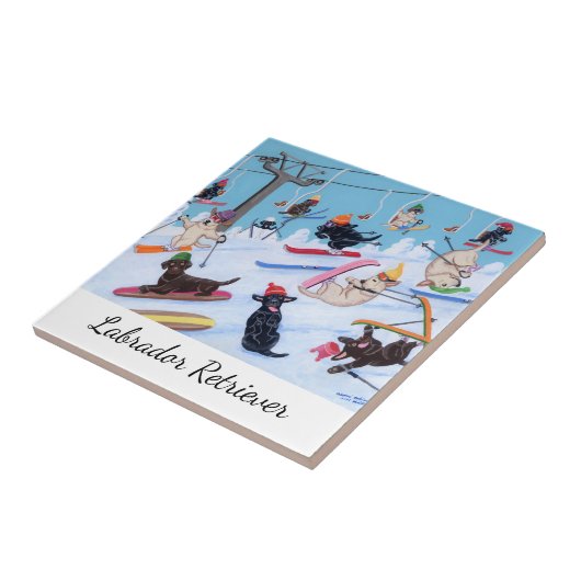 Winter-Spaß Ski fahrendes Labradors Fliese (Seite)