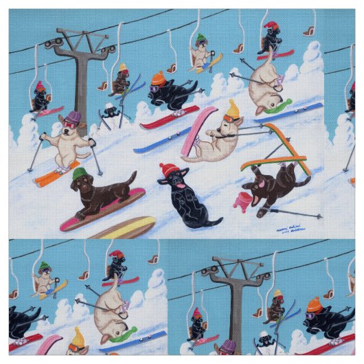 Winter-Spaß Ski fahrendes Labradors Stoff (Muster)