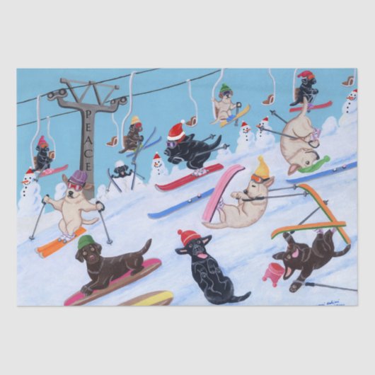 Winter-Spaß-Skifahren-Weihnachten Labradors Seidenpapier (Vorderseite)