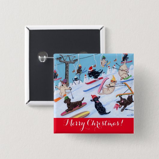 Winter-Spaß-Weihnachtenski fahrende Labradors Button (Vorne & Hinten)