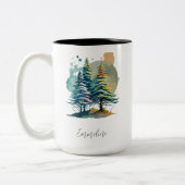 Winter Splendor Pine Personalisierter Weihnachtska Zweifarbige Tasse (Links)