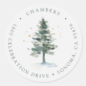 Winter Splendor Weihnachtsbaum Rücksendeadresse Runder Aufkleber (Vorderseite)