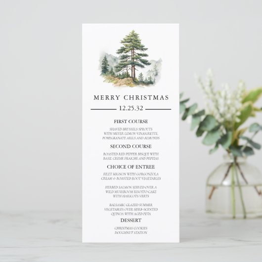 Winter Splendor Weihnachtsessen Party Menükarte (Stehend Vorderseite)